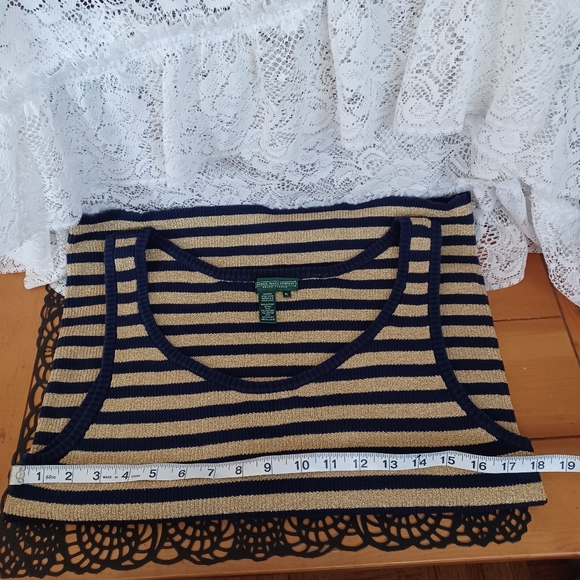 RALPH LAUREN XL WOMEN'S BRETON STRIPED SWEATER TANK TOP NAVY/METALLIC GOLD - Picture 7 of 10